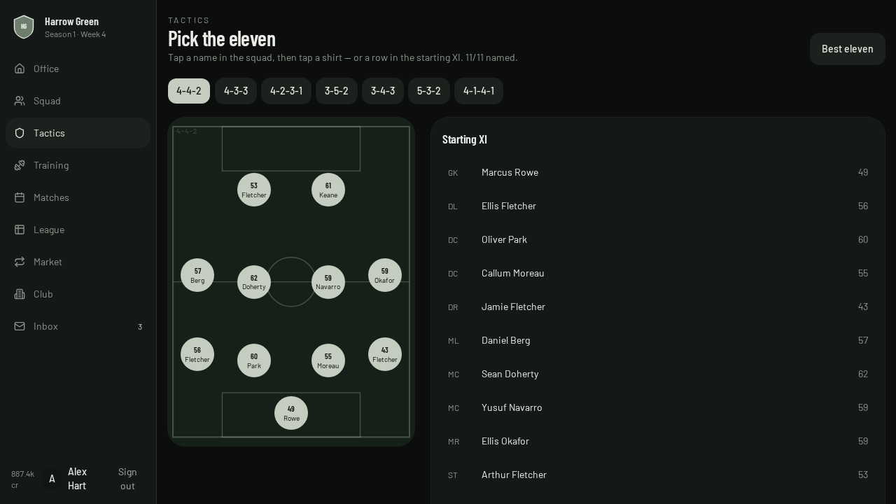 Tactics board with a named eleven